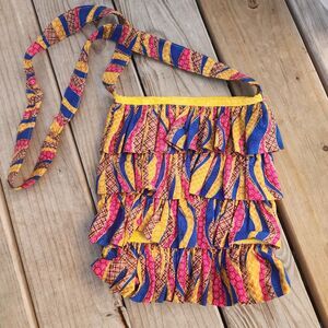 Handmade African Print Medium Sz Ruffle Giraffe Shoulder Hand Tote Bag 12.6x10.6